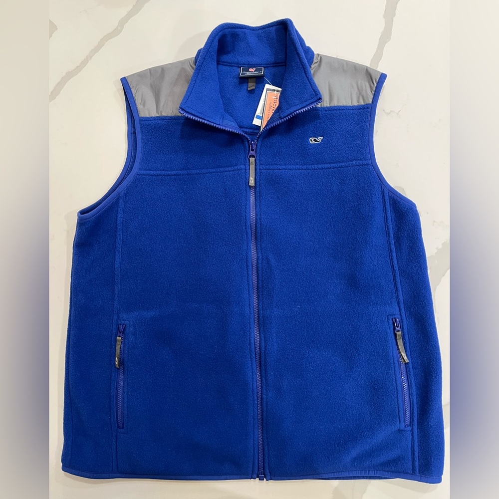 Vineyard Vines Boys XL(18) Fleece Chep Vest, Royal Ocean, NWT